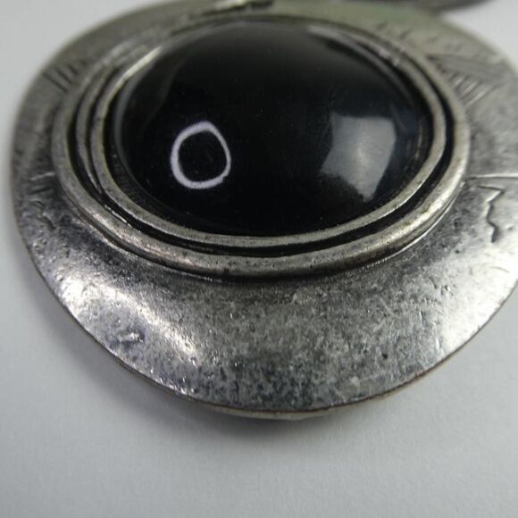 Large Brutalist Abstract Black Silver Tone Pendant on Sterling Dyadema Necklace - Picture 3 of 13